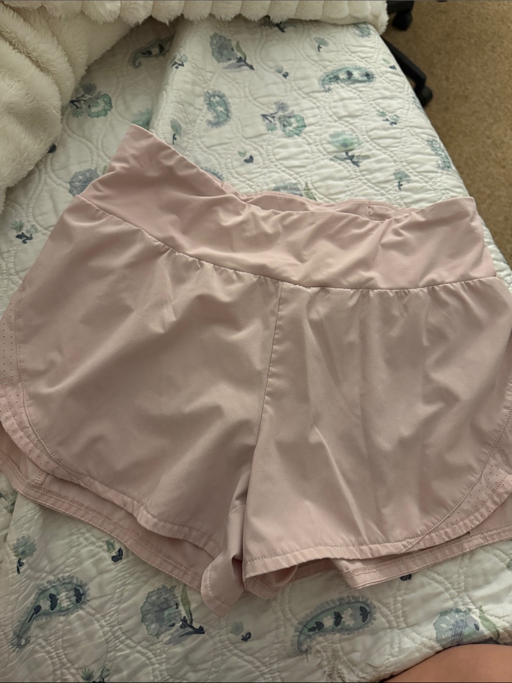 Light Pink Athletic Shorts with Ruffle Detail